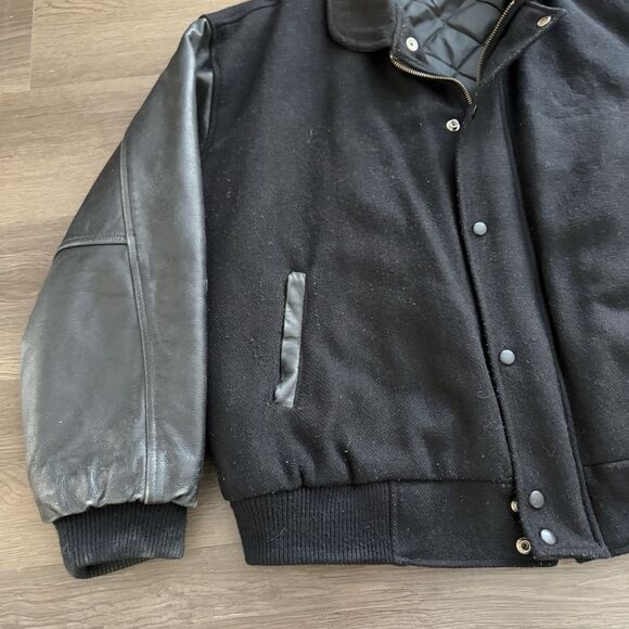 Vintage Mercedes Benz Men's SZ XL Black Varsity Jacket Wool Leather HTF - Picture 4 of 9